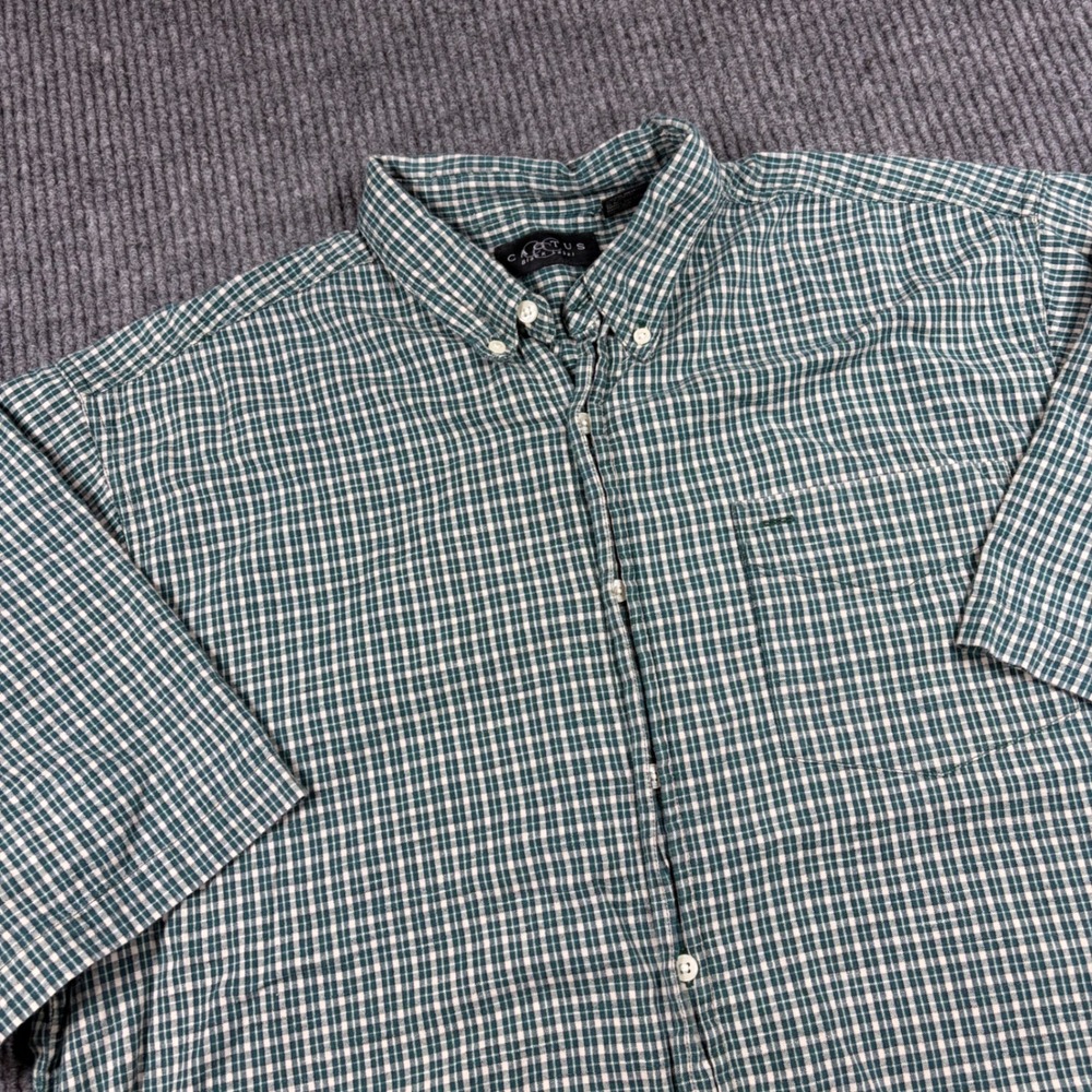 Cactus Black Label Shirt Mens XXL Green White Gingham Plaid Short Sleeve Button